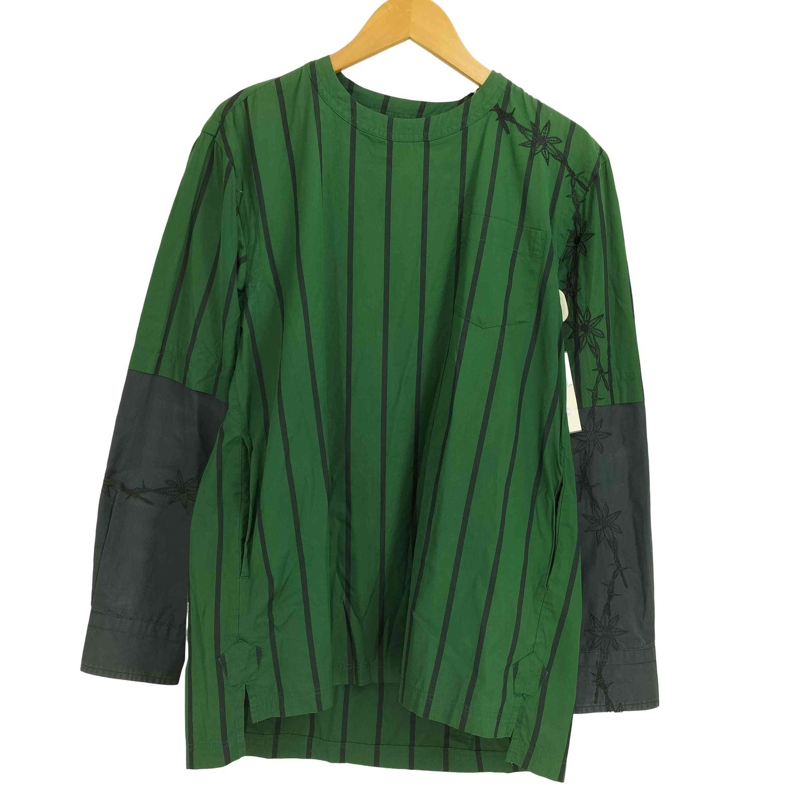 sacai 2019ss/フラワー刺繍レイヤードプルオーバーシャツ/長袖シャツ サカイ Sacai ×Dr.Woo 19ss フラワー刺繍レイヤードプルオーバー