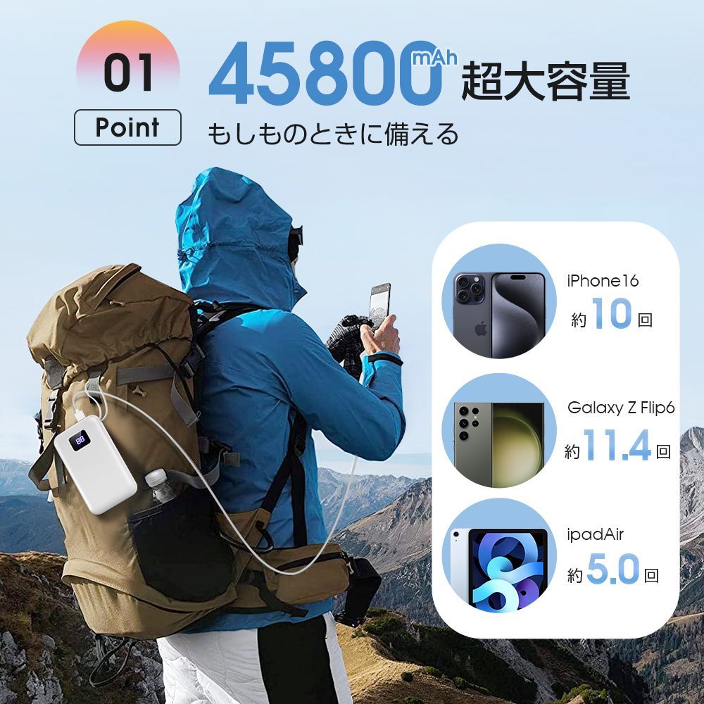 モバイルバッテリー　ケーブル内蔵 軽量 小型　携帯　スマホ　充電器　急速充電 4本ケーブル内蔵」 モバイルバッテリー 大容量 急速充電