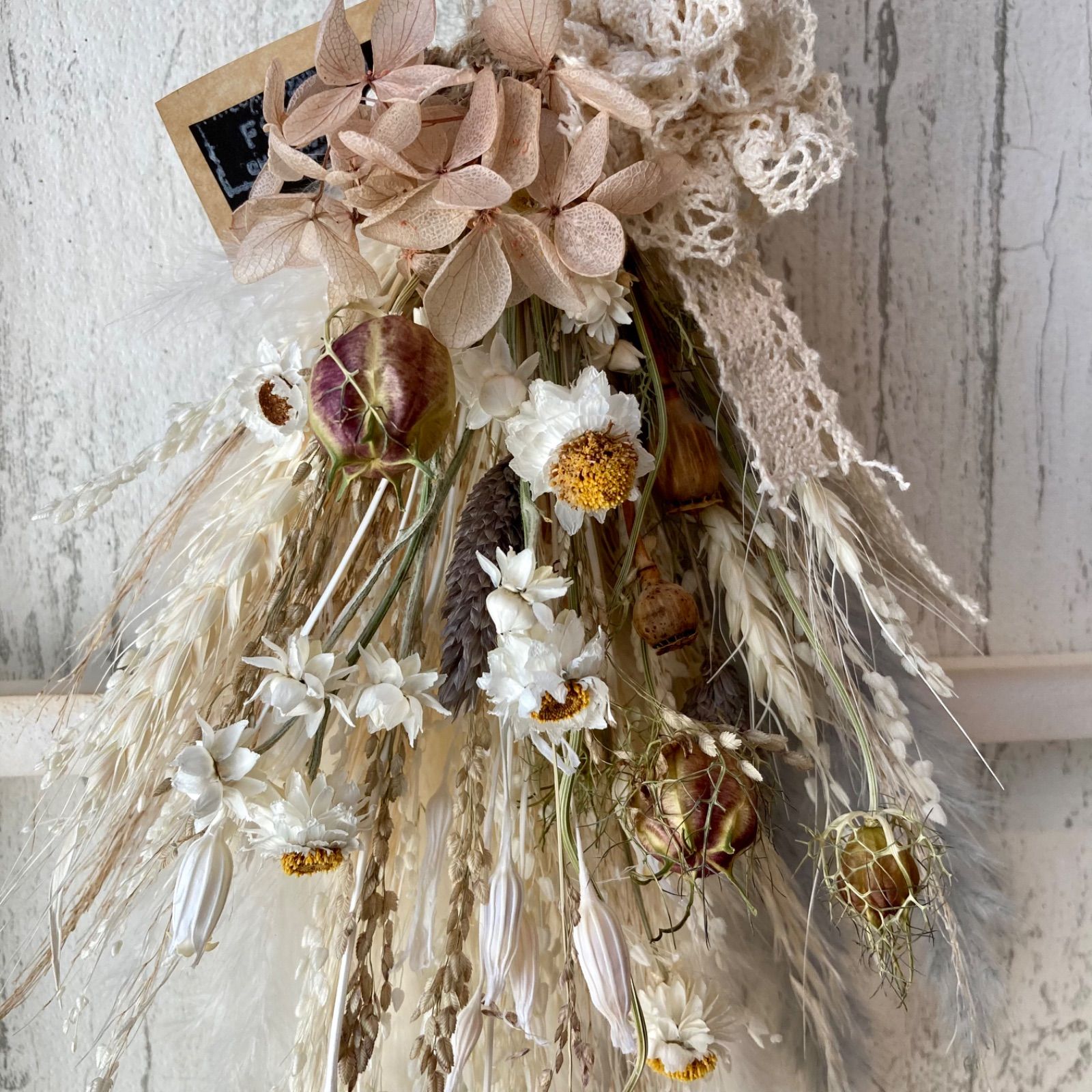 No136 ドライとプリザの シンプルフラワーリース