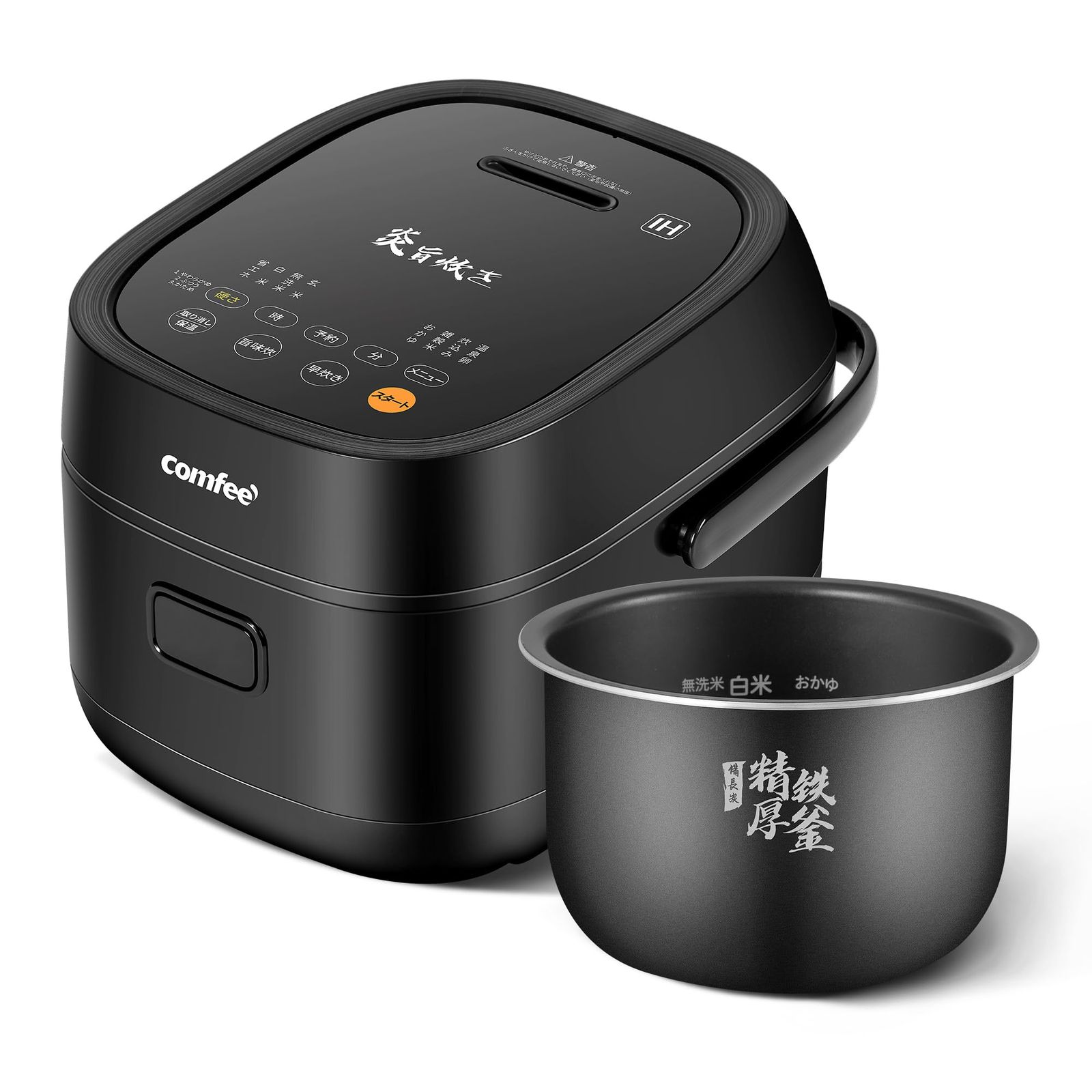 COMFEE 炊飯器 3合炊き IH式 一人暮らし 2人暮らし 炊飯ジャー 1~3人用 10種類の調理メニュー付き 炎旨炊き 早炊き 最短25分炊飯 玄米 雑穀米 無洗米 温泉卵 保温24時間 予約機能 コンパクト ブラック