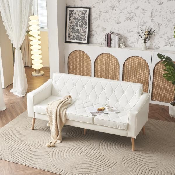 ソファー 3人掛け 2人掛けソファ カウチソファ 三人掛けカウチ ロー モダン PVC レザータイプ 天然木脚 肘付き リビングソファー コンパクド ソファ おしゃれ NEXPOTALLINN_EU