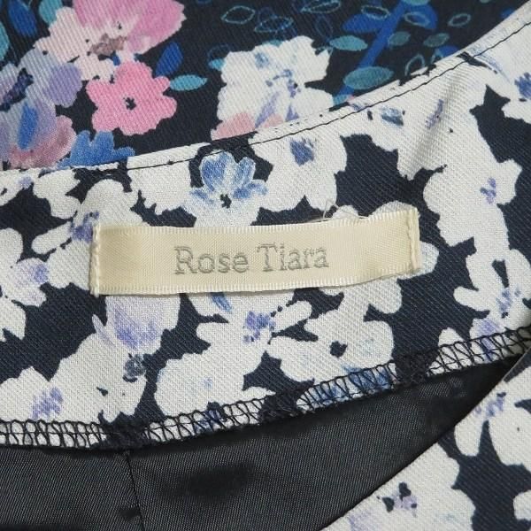 snc ローズティアラ Rose Tiara ワンピース 46 紺 ピンク 半袖 花柄