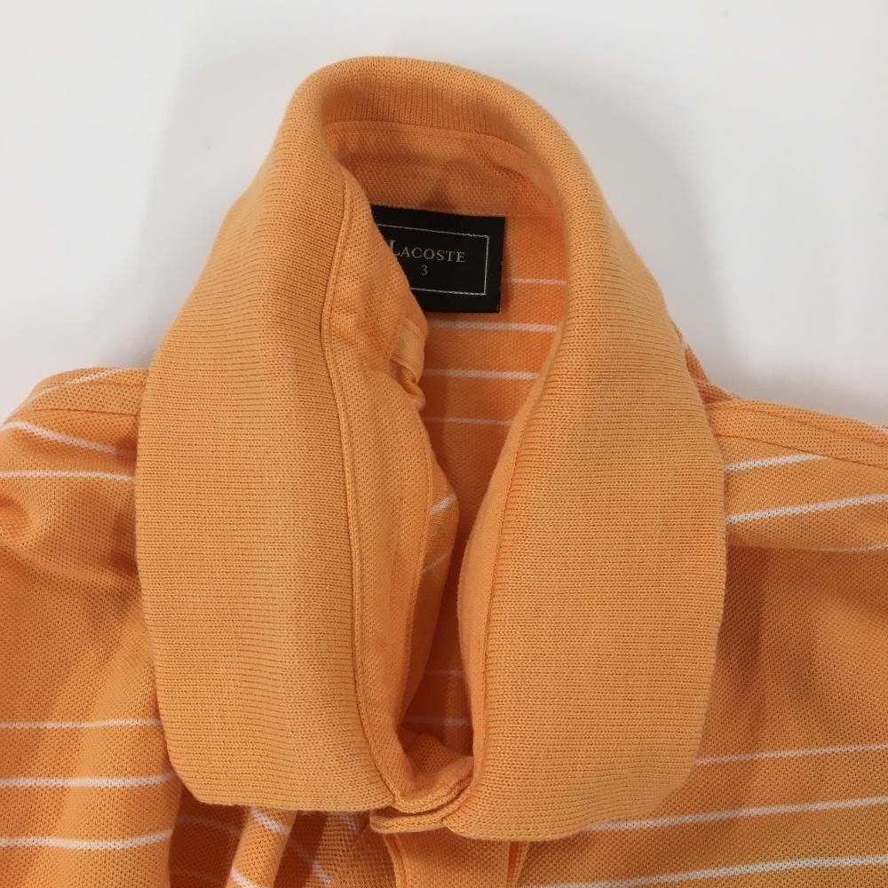 【美品】ラコステ 半袖ポロシャツ オレンジ×白 ボーダー 胸ロゴ メンズ 3(M) ゴルフウェア LACOSTE ラコステ ポロシャツ ボーダー（スポーツ・アウトドア）の通販