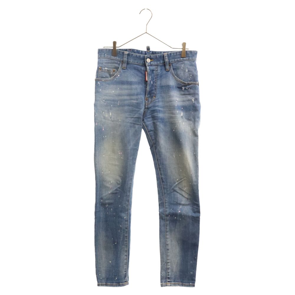 DSQUARED2 (ディースクエアード) 22SS SKATER JEAN スケータージーン ヴィンテージウォッシュ  クラッシュ&ペイント加工デニムパンツ S74LB1114 インディゴ