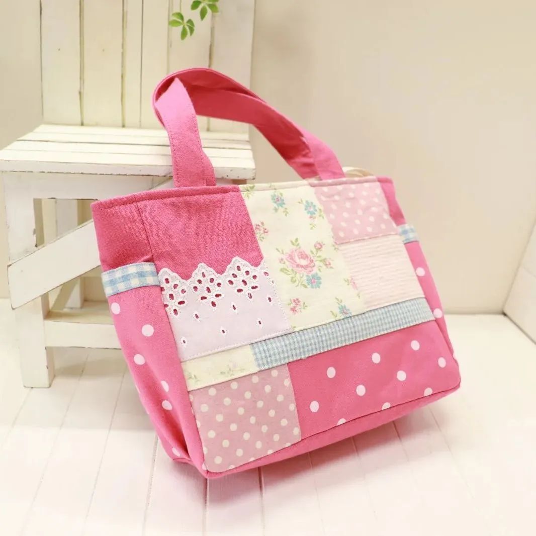 ハンドメイド パッチワーク ミニトートバッグ ピンク - メルカリ
