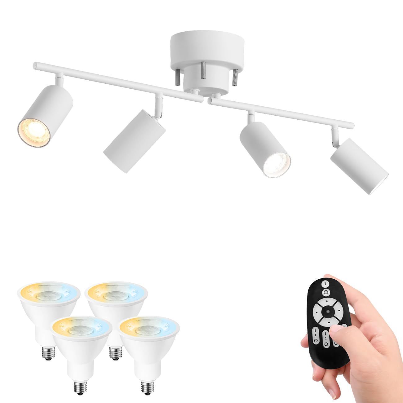 Color ホワイト Pirlamp シーリングライト 4灯 スポットライト 6畳 8畳 消費電力4.5W 40W形相当 E11口金 リモコン操作 円筒ペンダント 北欧 シーリング 折りたたみ式 LED電球付き 調光 照明 ホワイト