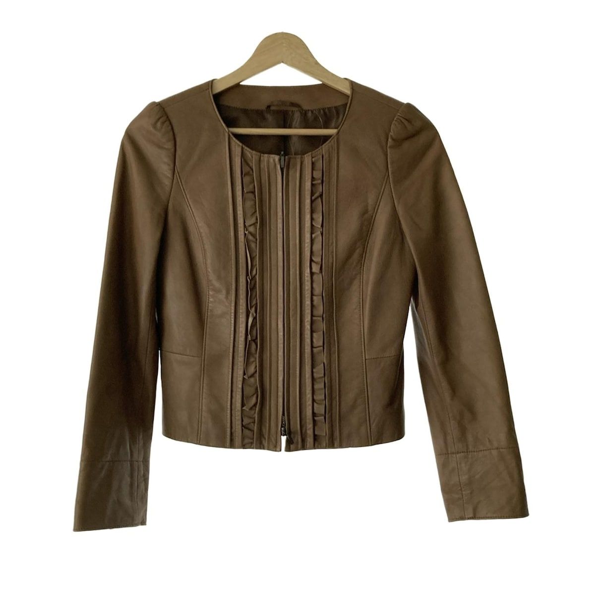 ANAYI アナイ ブルゾン サイズ36 S レディース - ブラウン 長袖|レザー|フリル|ジップアップ|春|秋