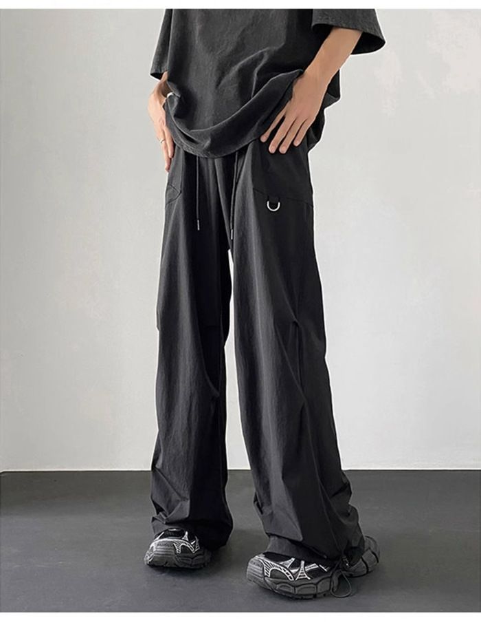 カーゴパンツ メンズ 薄手 通気性 速乾性 無地 ワイドパンツ ロング