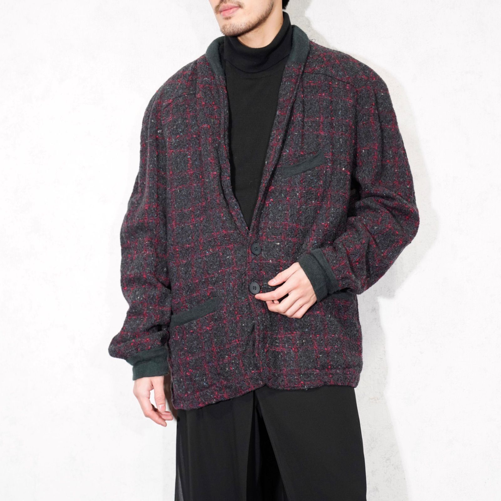 EU VINTAGE WATERLAND AFFAIRS CHECK PATTERNED DESIGN TWEED TAILORED JACKET ヨーロッパ古着チェック柄デザインツイードテーラードジャケット