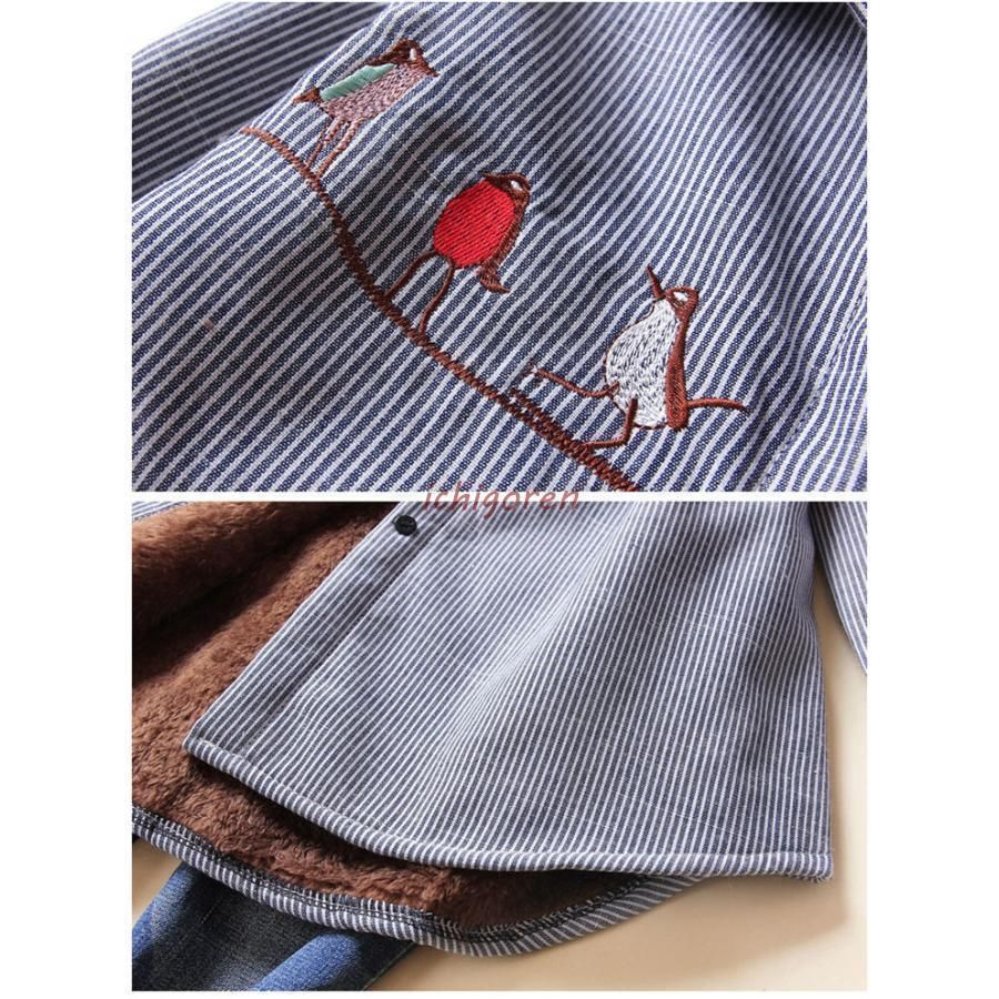 シャツ 裏ボア 秋 冬 ストライプネルシャツ レディース 大きいサイズ ストライプ柄 刺繍 フランネル 刺しゅう裏ボアシャツ 刺しゅう シャツ 裏ボア 秋 冬 ストライプネルシャツ レディース