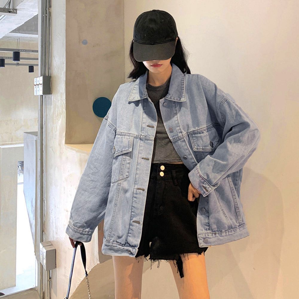 バックレタリング デニム ジャケット 韓国 ストリート hr6604 デニムジャケット レディース バックロゴ 刺しゅう デニムコート