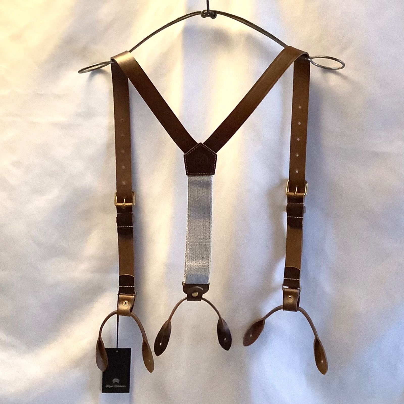 Nigel Cabourn MAIN LINE LEATHER SUSPENDER-PEAT LABEL Brown