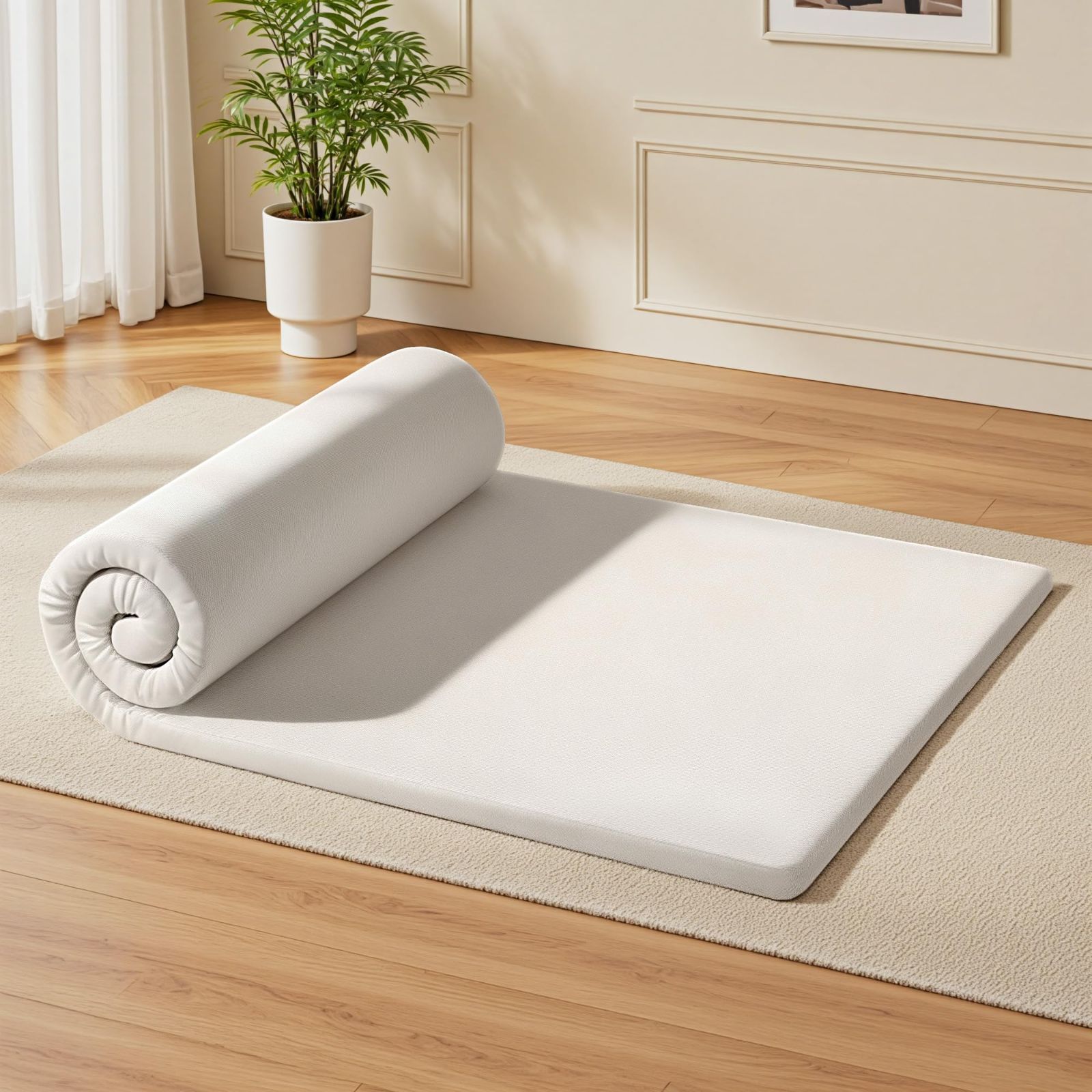 マットレス セミダブル -ATOPEN 高反発マットレス 敷布団 厚さ5cm 敷きマット 密度25D 硬さ170N 圧力分散 硬め 腰痛の悩みから解放 竹炭消臭 抗菌防臭加工 圧縮梱包 洗えるカバー 120x195x5cm ホワイト