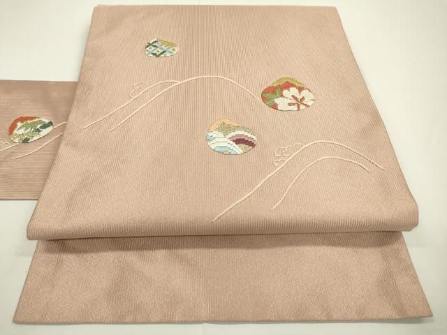 平和屋着物○九寸名古屋帯 総刺繍 貝合わせ 金糸 正絹 逸品