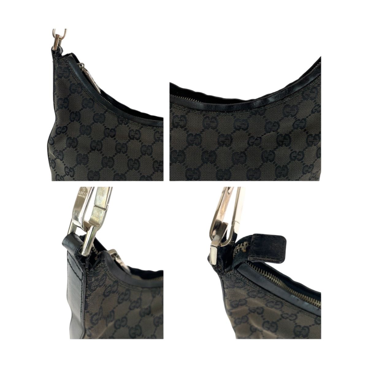 美品 グッチ GGキャンパスショルダーバッグ ブラック シルバー金具 GUCCI グッチ 男女兼用 ブラック 黒 シルバー金具 キャンバス
