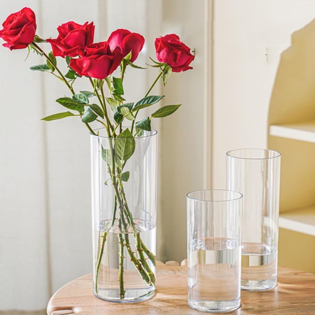 シンプル ガラス 花瓶 円筒形 クリア 透明 割れない フラワーベース