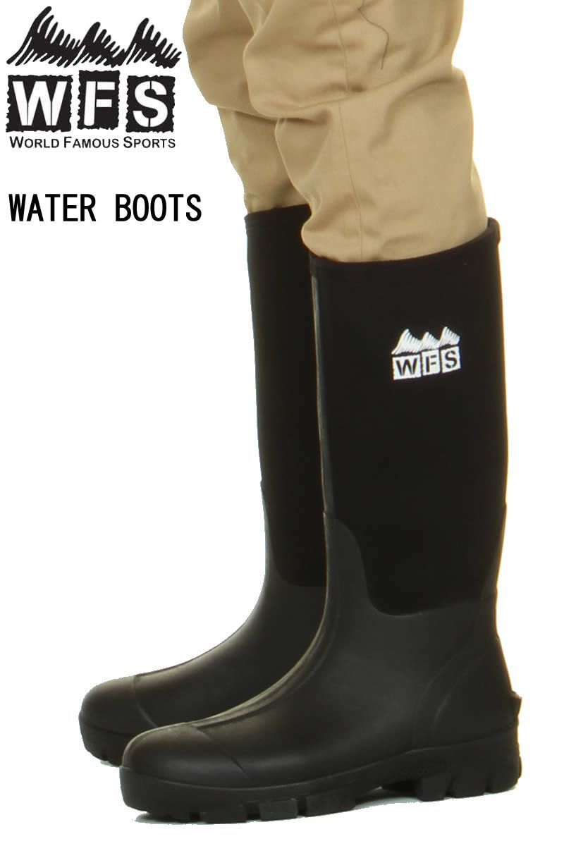 WORLD FAMOUS SPORTS LOS ANGELES USA MEN S WATER BOOTS Premium Boot 11インチ ワールドフェイマススポーツ 長靴 ウエットスーツ生地 ブラック ウォーターブーツ アウトドア キャンプ 台風