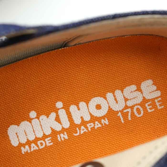 ミキハウス スニーカー Tストラップシューズ 良品 刺繍 ブランド 子供靴 2E 日本製 キッズ 女の子用 17cmサイズ ネイビー MIKIHOUSE