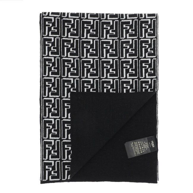 ヴィンテージ　FENDI　ロゴ入りマフラー FENDI】フェンディ『FFロゴ ズッカ柄 ウールマフラー』FXS366
