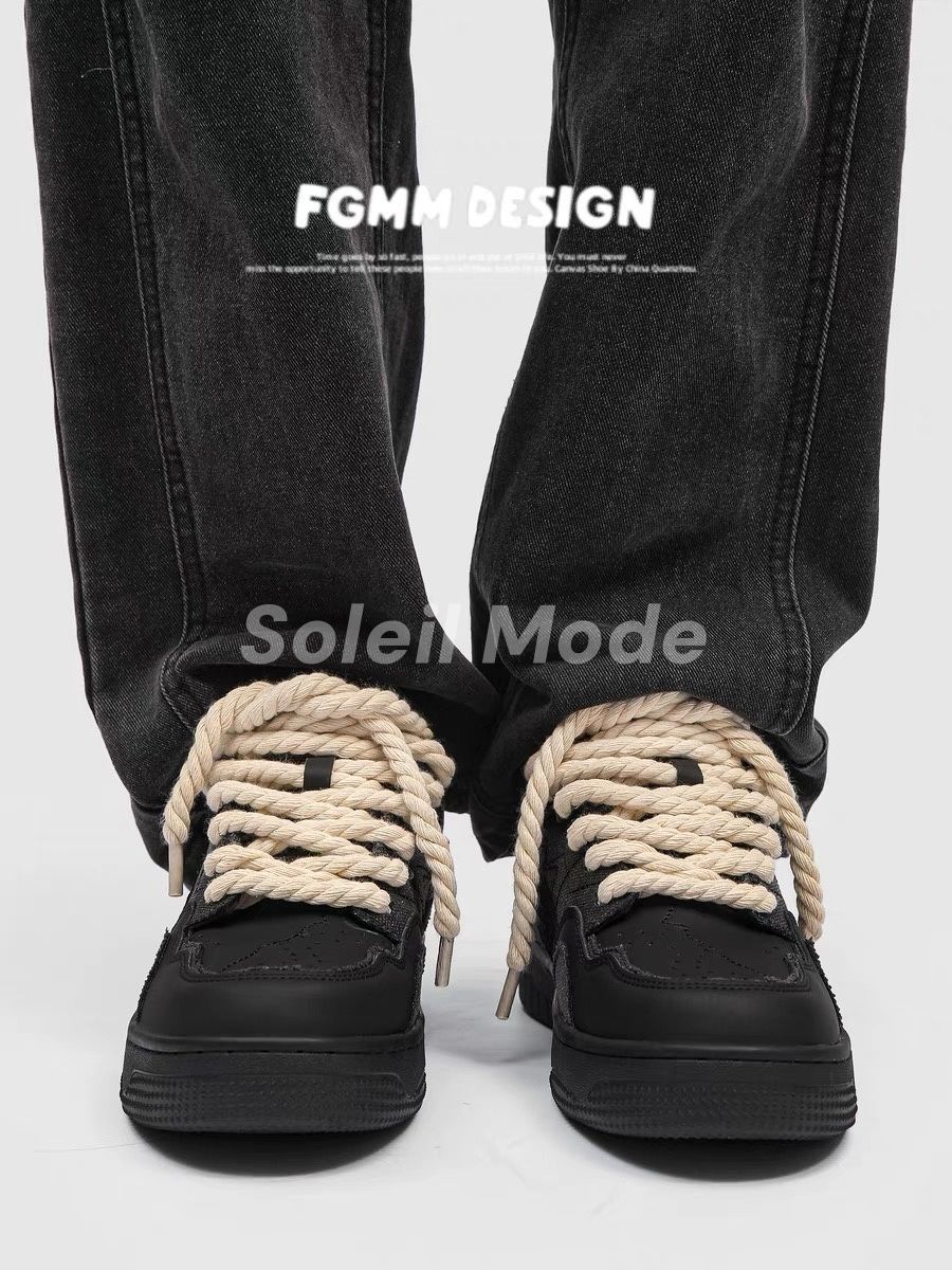 FGMM NICHE% ブラックスニーカー 厚底 ALL BLACK（オールブラック） 【LEATHER/MESH】軽量 レース