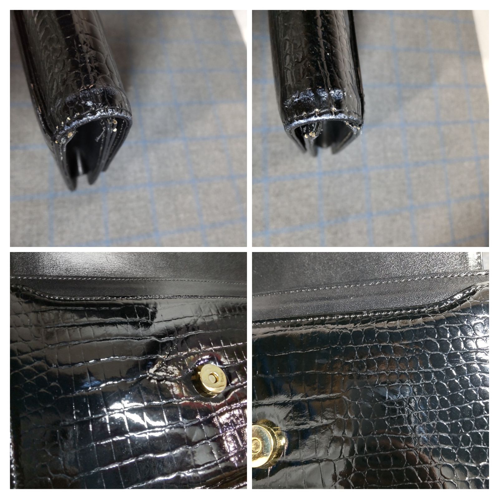 美品/希少 クレージュ Courreges クラッチ バッグ クロコ エナメル 難あり品 Courreges クレージュ クラッチバック セカンドバック