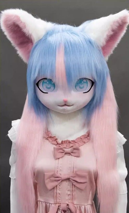 着ぐるみヘッド 猫 ピンクと空色 全頭ヘッド ケモノ マスク