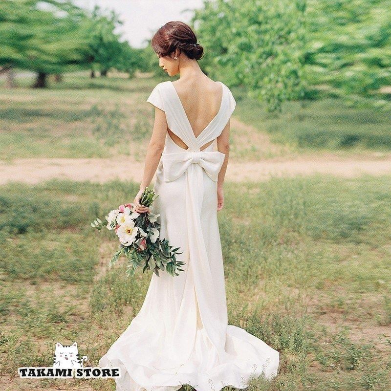 ウエストリボン ウエディングドレス ドレス 大きいサイズ 二次会 花嫁 結婚式 赤 白 エンパイアライン スレンダーライン トレーンドWP春