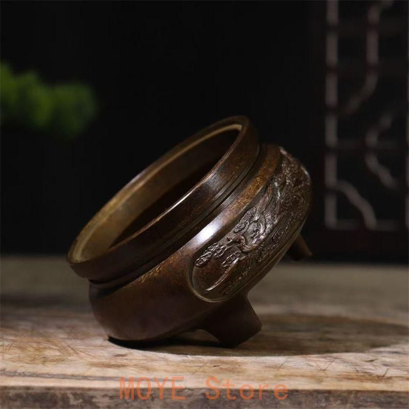 銅器 三足龍鳳彫花薫炉 茶台薫香炉 茶道具 香道具 装飾品 工芸品