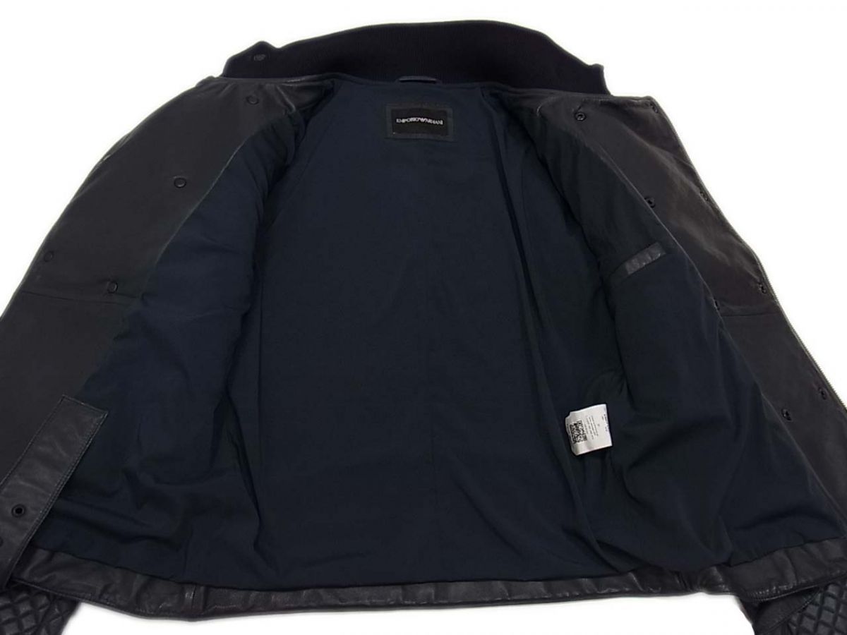 極美品 黒タグ 最高峰◇EMPORIO ARMANI キルティング ラムレザー