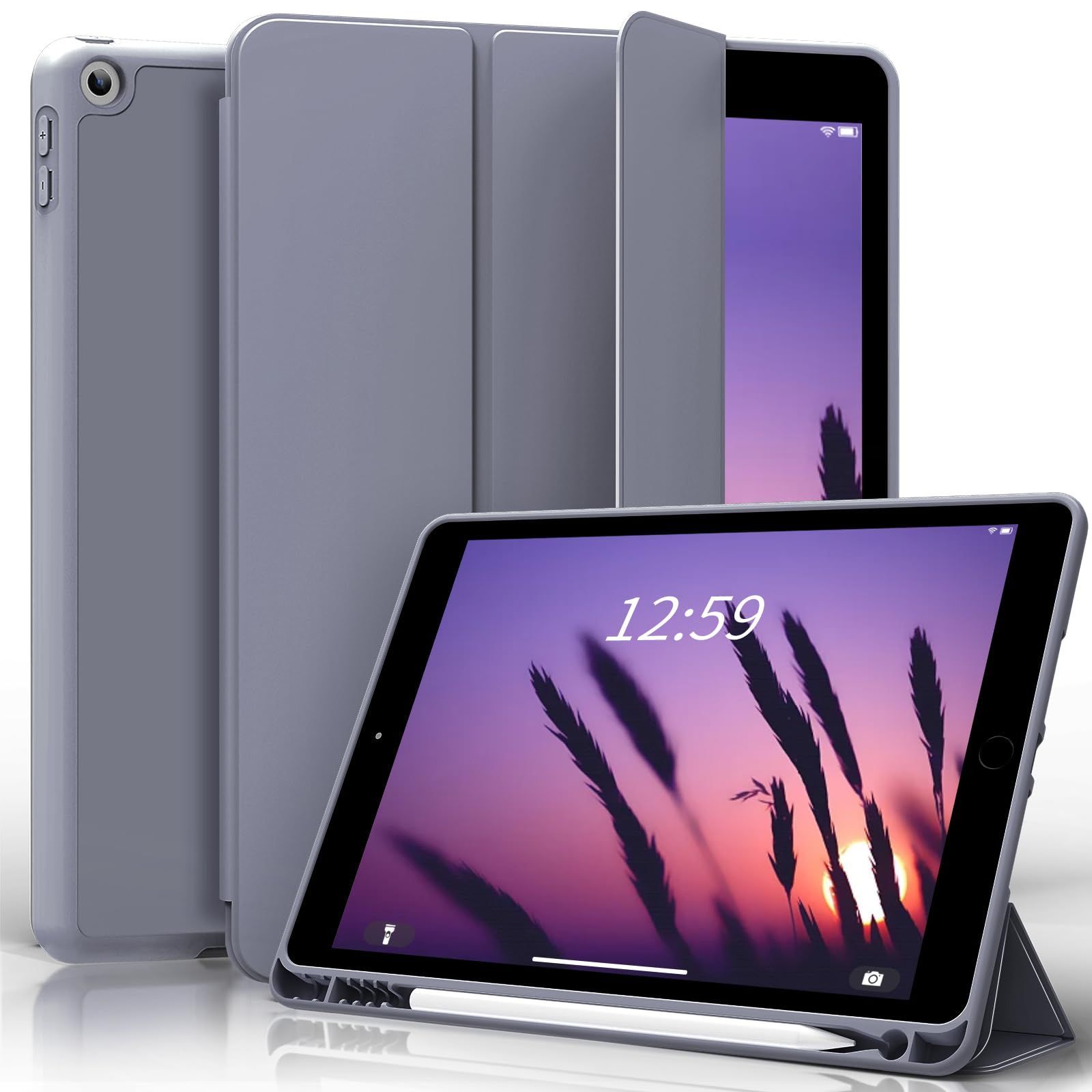 2020 2019 第8世代 第7世代 三つ折りスタンド ケース オートスリープ ウェイク ソフト TPU iPad 薄型 軽量 2021 耐衝撃 ペン収納 10 2インチ 9世代 SQBEBS グレーブルー