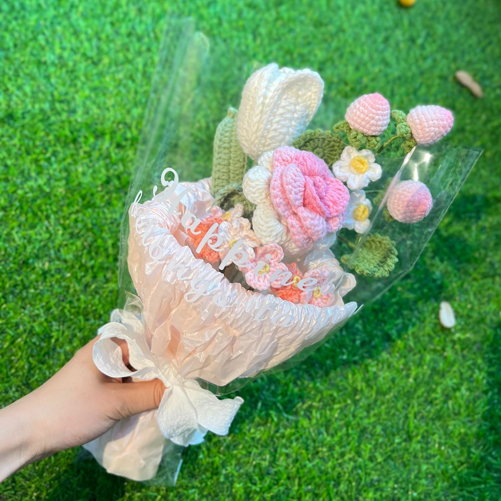 新着商品】かぎ針編みフラワーブーケ 毛糸の花束 ワスレナグサ