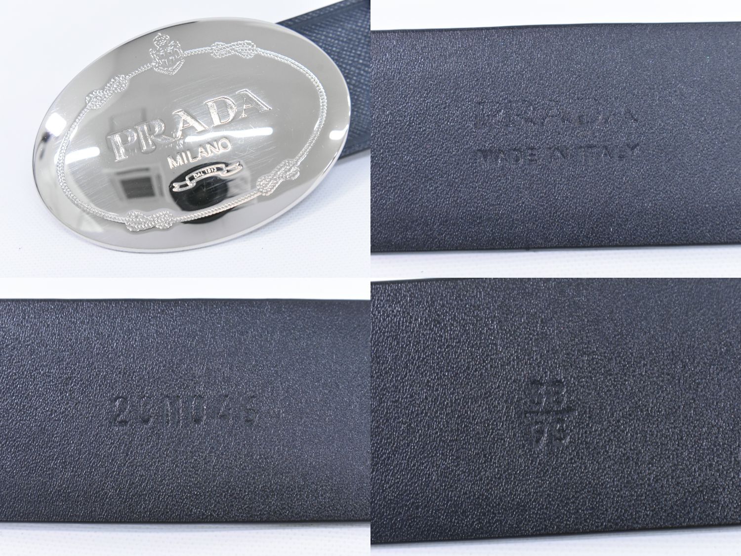 本物 プラダ PRADA レザー ベルト 38/95 ブルー系 シルバー金具 メンズ