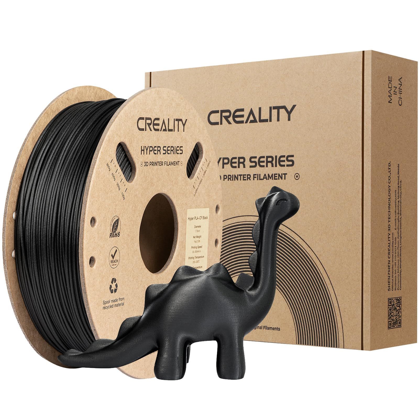 ブラック_PLA-CF Creality Hyper PLA-CF(PLA カーボンファイバー) フィラメント 1.75mm、高速印刷用マット仕上げの 3D プリンター フィラメント、耐久性と強力な靭性寸法精度 +/-0.02mm (黒)