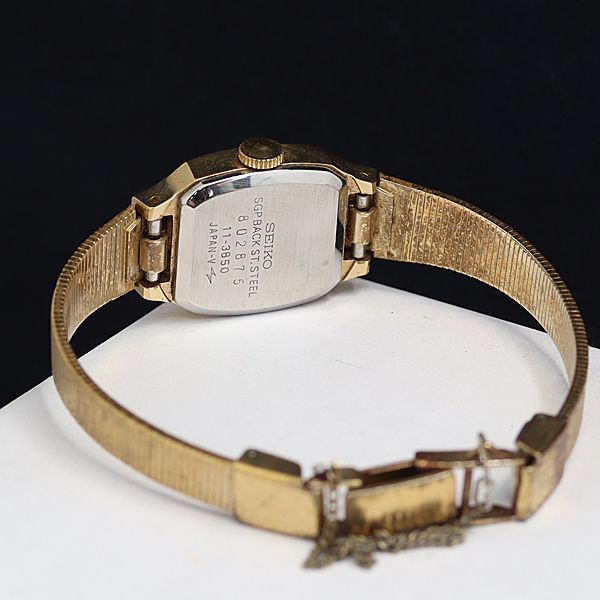 SEIKO ゴールド文字盤 スクエア腕時計 1円 良品 QZ セイコー 11-3850 スクエア ゴールド文字盤