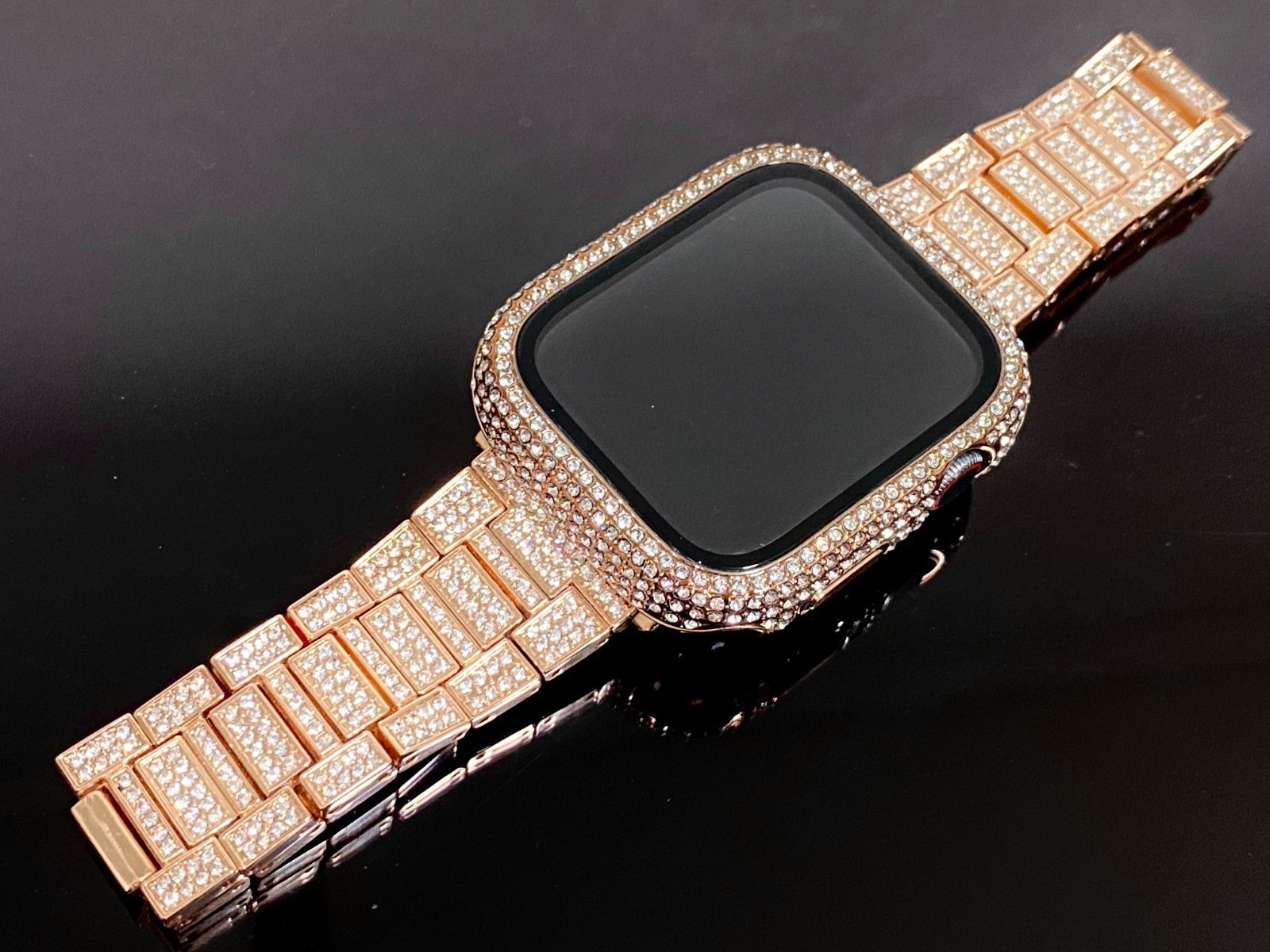 t45アップルウォッチキラキラケースカバーApple Watchバンドステンレス キラキラダイヤステンレス 3色 Apple Watchベルト&保護ケース