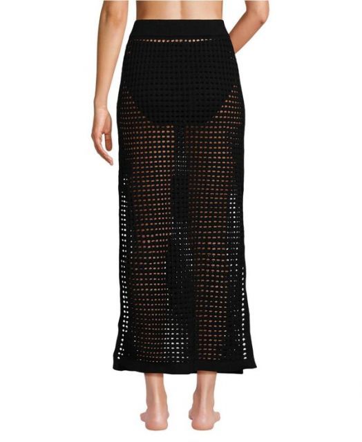ランズエンド レディース スカート ボトムス Women s Cotton Open Knit Maxi Swim Cover-up Skirt Black