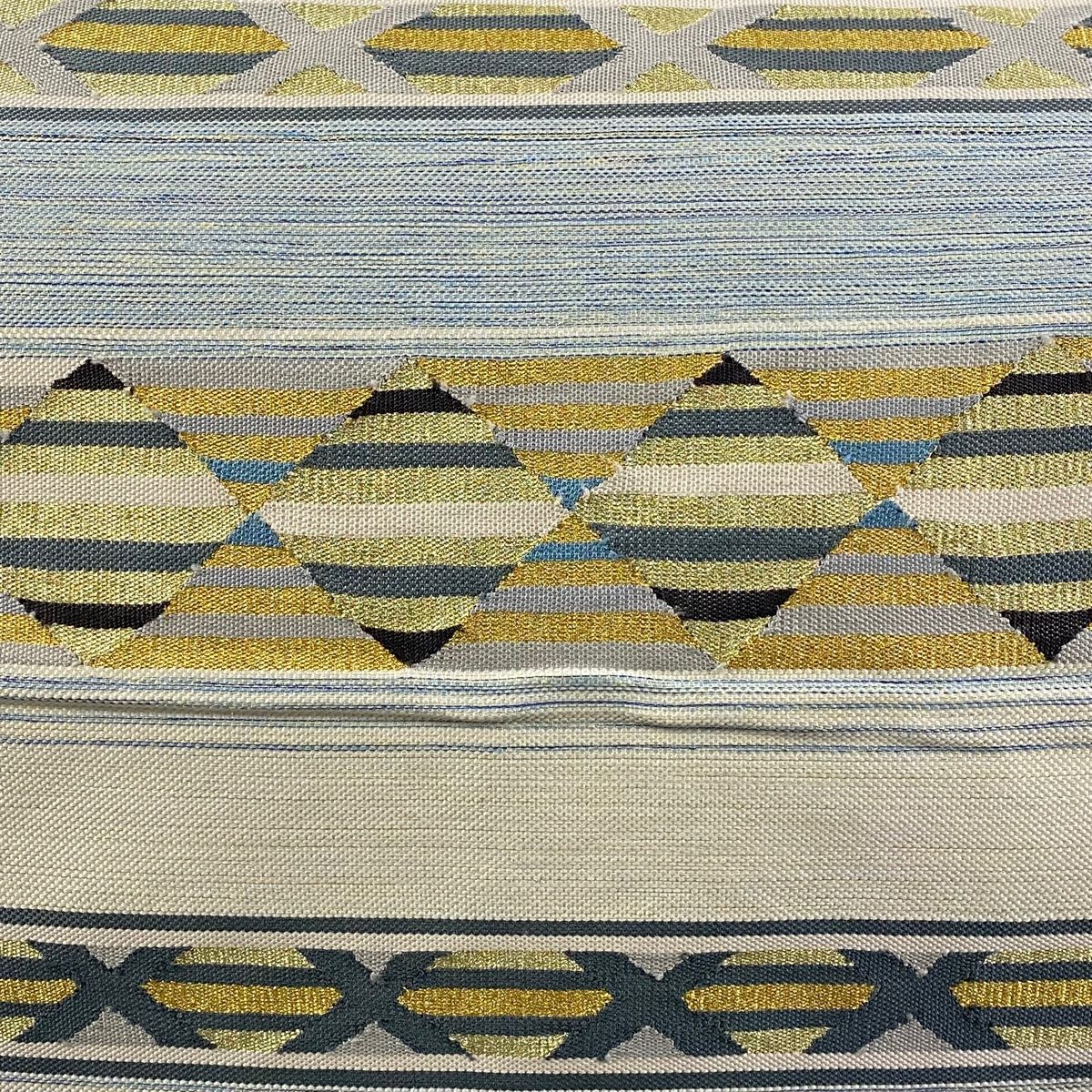 袋帯 名品 縞 菱 金糸 青灰色 お太鼓柄 正絹