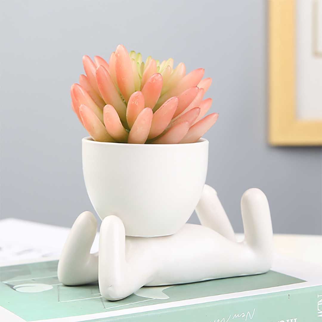 在庫限り】ミニ植木鉢 小人型 ホワイト 3種 陶器 セラミック