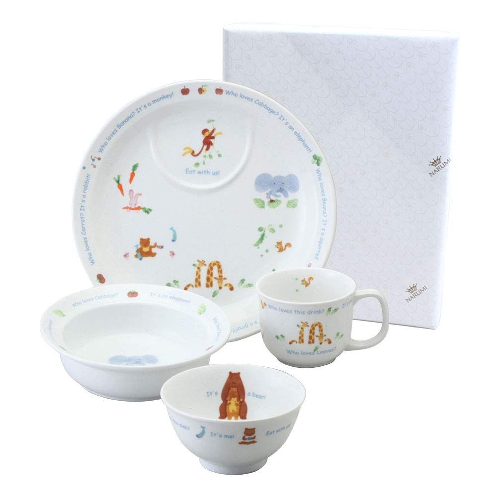 NARUMI ナルミ 子供用 食器セット みんなでたべよっ! 4点セット すくいやすい食器 出産祝い お食い初め 離乳食 ギフト オーブン 電子レンジ 食洗機対応 オリジナル包装済 40433-33139AZ