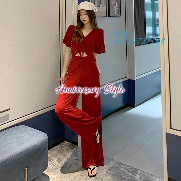 セットアップ レディース 夏 パンツスーツ ダンス衣装 赤 半袖 上下セット XL 夏服 CFOMO-92089カジュアル vii2z717748 FORTGASGNV_COM_BR