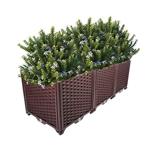Ｍ_一列三個セット BAOYOUNI 組み立て簡単ガーデンボックス プランターボックスプラスチック鉢植え入れ花 植物 栽培ブラウン 鉢用品 大型プランター 莱園キット (Ｍ， 一列三個セット)