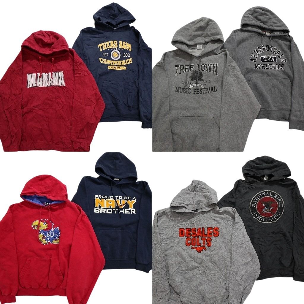 古着卸 まとめ売り カラー パーカー スウェット 8枚セット (メンズ L /XL ) カレッジ風 チームロゴ ミリタリー 海軍  古着 NB1077