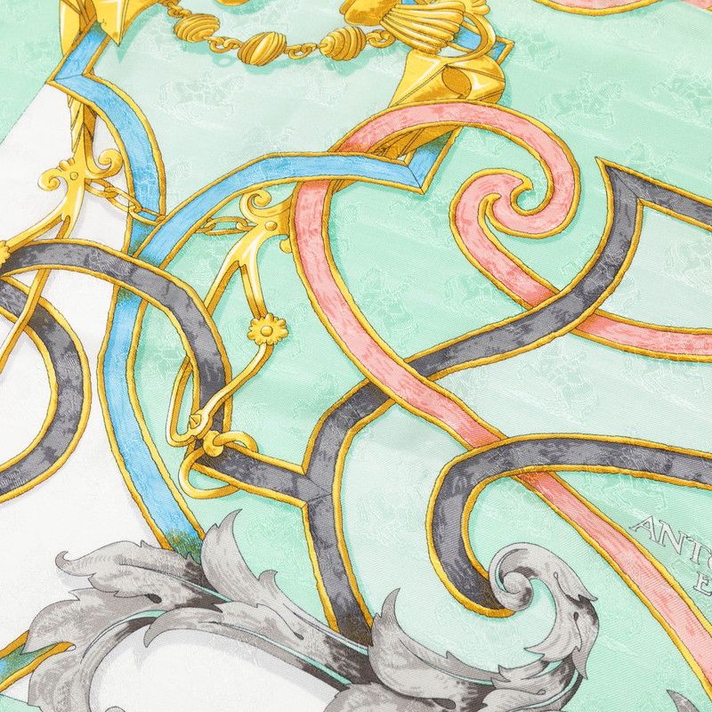 エルメス カレ90 L INSTRUCTION DU ROY 帝王学 グリーン マルチカラー シルク レディース HERMES 1-0231475