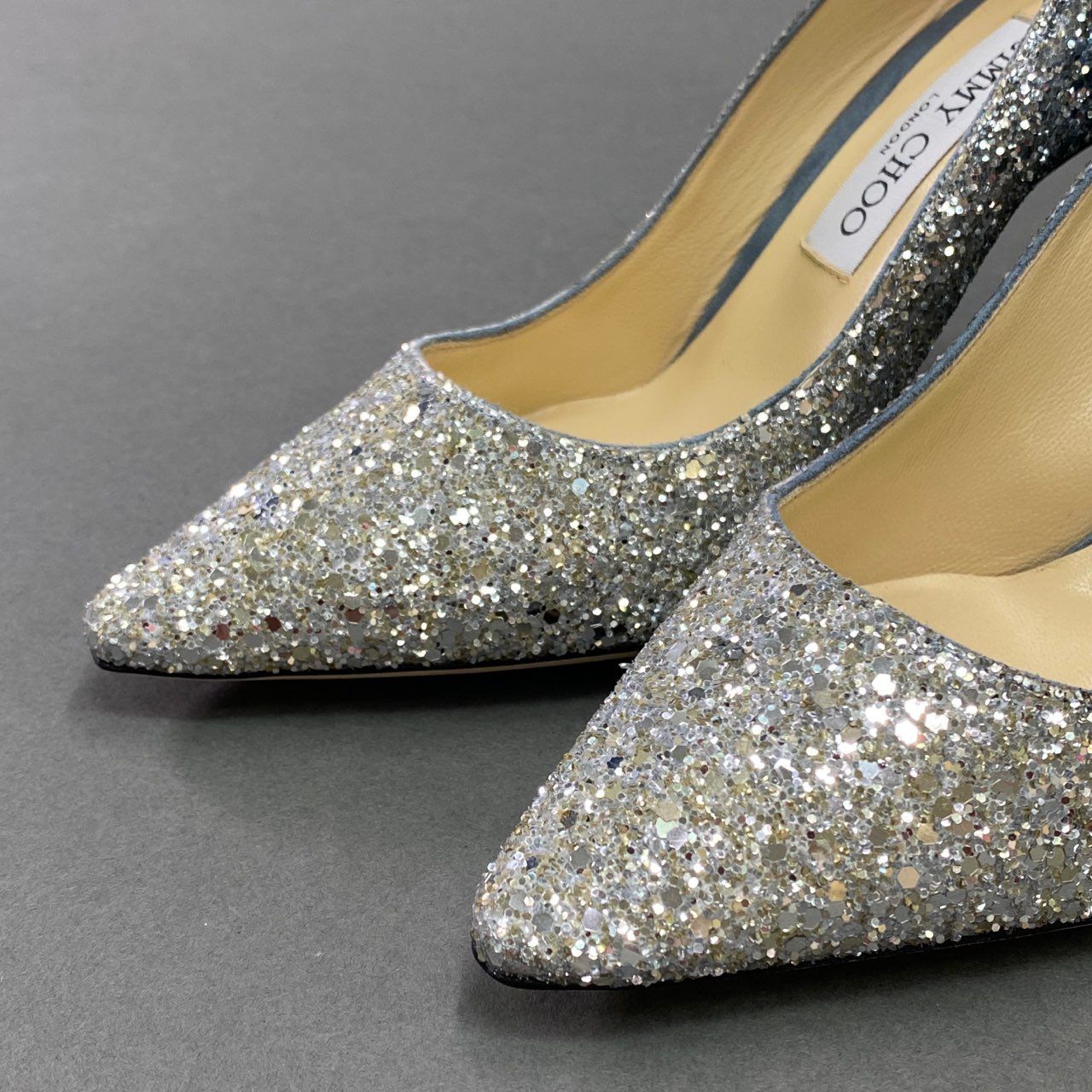 Jimmy Choo シルバー/ブルー グリッターパンプス ROMY100 38 【公式通販】