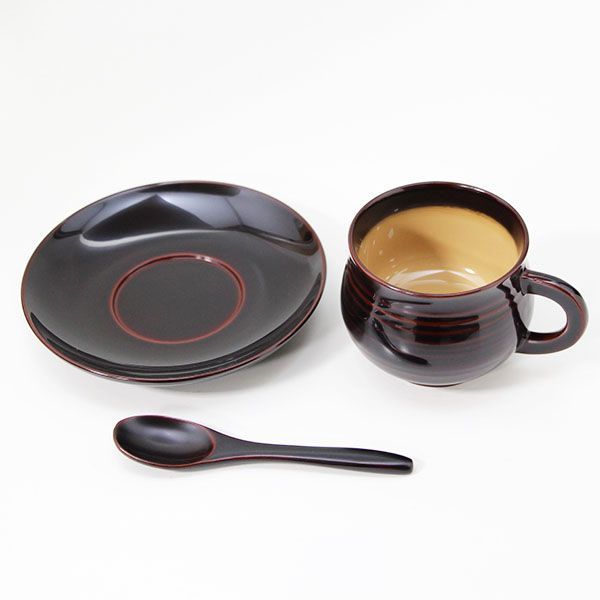 木製 コーヒーカップ セット 日本製 漆塗り 溜内白 畠中作 天然木