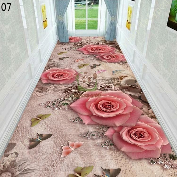 廃盤商品 廊下カーペット3Dバタフライローズ柄長方形厚さ0.7cm廊下ランナーカーペット自由にカット滑り止め階段 通路などに適しています 滑り止め付 WP 109 正規品