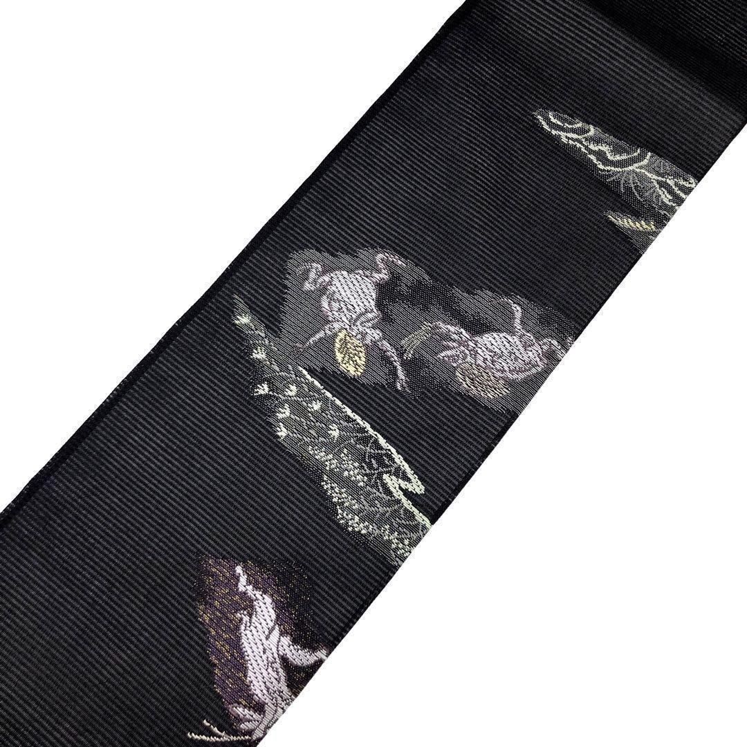 夏帯 名古屋帯 絽 西陣 沢本織物 鳥獣戯画 証紙付 黒色 O-2833 夏帯 名古屋帯 絽 西陣 沢本織物 鳥獣戯画 証紙付 黒色 O-2833