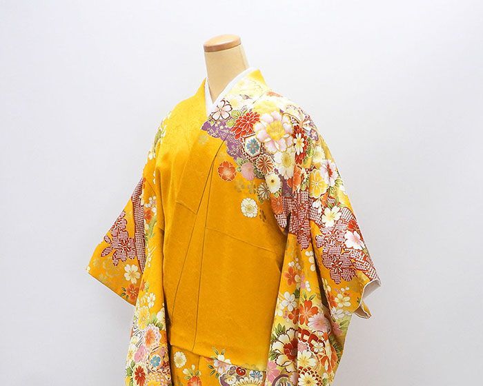 振袖 正絹 吉祥 四季花 折り鶴 身丈176.5cm 裄丈66cm 良品 中古