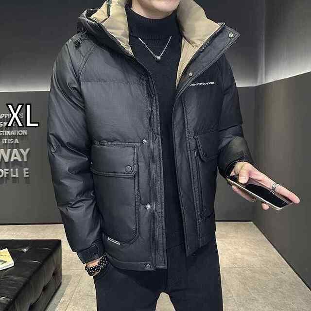 [XL]春 コーデ メンズ 用 服 シンプル ファッション オシャレ 大人 かっこいい 大きいサイズ ストリート 紳士服 暖かい 取外し可能 フード付き ホワイトダック ダウン ジャケット ビッグポケ