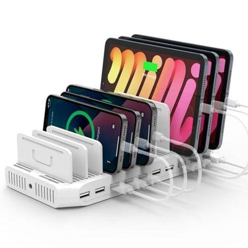 Alxum60WUSB充電ステーション10 USBAポート5-6台同時充電5V2.4APSE認証済スマートIC内蔵10台卓上収納仕切り板調整 Android iPhone iPad kindle タブレット スマホ PSP対応